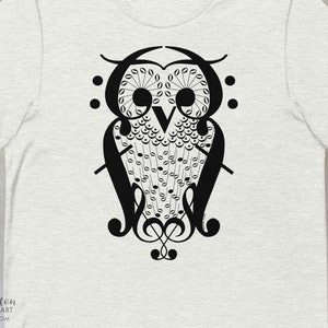Music Note OWL T-Shirt, available in adult youth sizes image 1