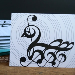 Music cards / Music Note SWAN cards / Black & white cards featuring treble clef and musical notation / Great music teacher gift image 2