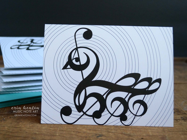 Music cards / Music Note SWAN cards / Black & white cards featuring treble clef and musical notation / Great music teacher gift image 2