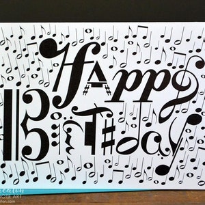 Musical notation HAPPY BIRTHDAY card / Music Note card / Treble clef / Bass Clef / Alto clef / Musician birthday card image 1