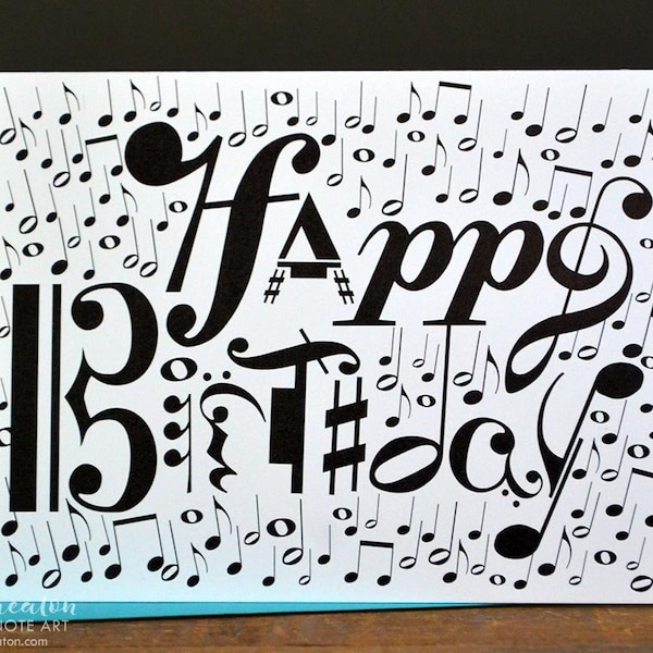 Musical notation HAPPY BIRTHDAY card / Music Note card / Treble clef / Bass Clef / Alto clef / Musician birthday card