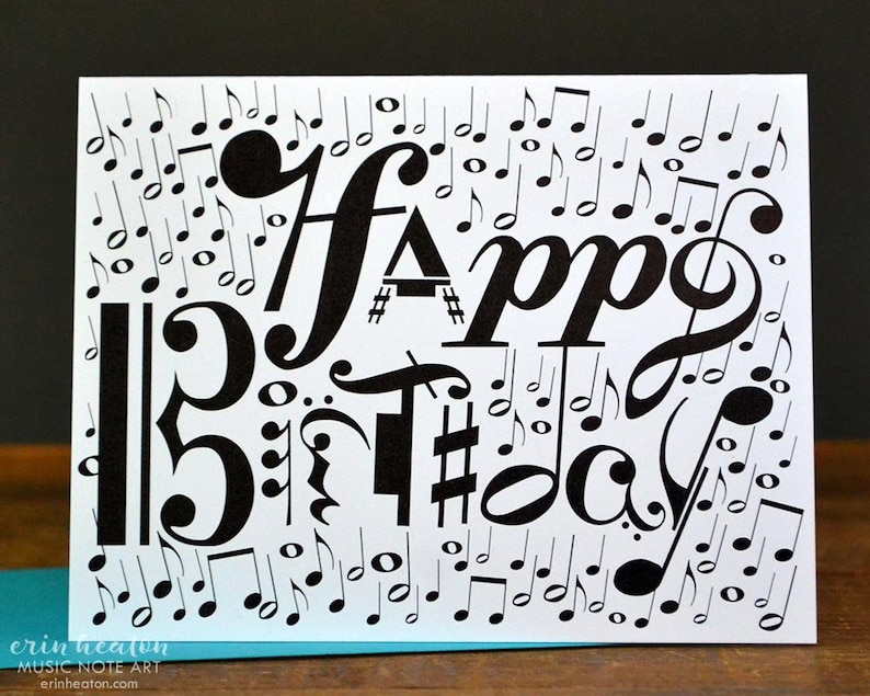 Musical notation HAPPY BIRTHDAY card / Music Note card / Treble clef / Bass Clef / Alto clef / Musician birthday card image 1