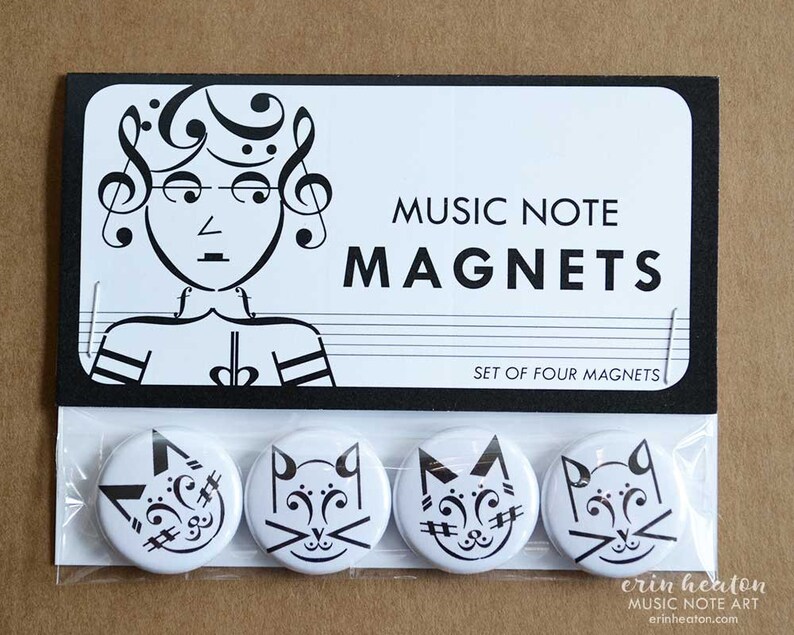 CAT music magnets / Set of 4 Music note CAT magnets / Music teacher gift / Music gifts image 2