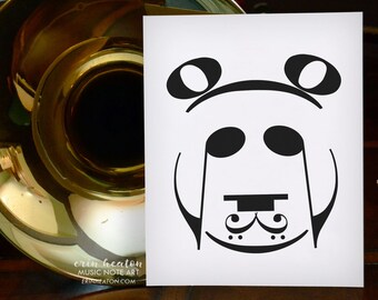 Music PANDA poster / 5x7, 8x10, 11x14 art print / Black and white musical notes artwork / Great music student gift!