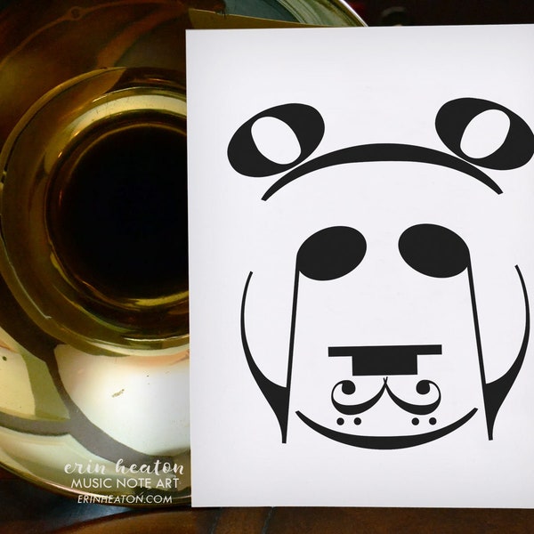 Muziek PANDA poster / 5x7, 8x10, 11x14 art print / Zwart-wit muzieknoten artwork / Geweldig muziekstudent cadeau!