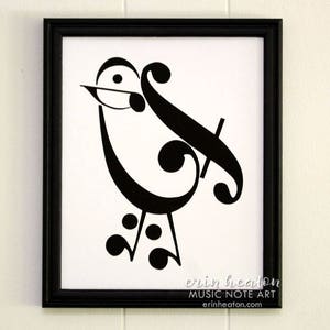 Music teacher gift / Music note BIRD art print 5x7, 8x10, 11x14 Fine art print / Black and white art / Music decor, Music gifts, Music art image 4