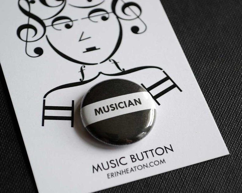 MUSICIAN pin / Black and white music button / Music student gift / Musical button / Musician button / Marching band pin / Band button image 1