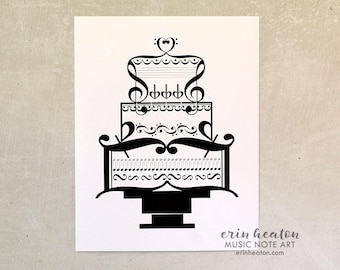 Music wedding gift / WEDDING CAKE art print / 5x7, 8x10, 11x14 black and white musical art / Unique wedding gift for musicians!