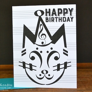 Music BIRTHDAY Card / PARTY CAT birthday card / Music note birthday card / Musician birthday card / Happy Birthday / Music teacher gift image 1