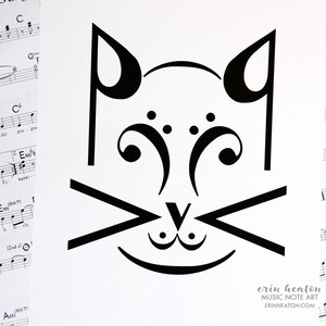 Music note art print / CAT 1 music art print 5x7, 8x10, 11x14 Fine art print / Black and white art / Gifts for musicians / Music wall art image 2