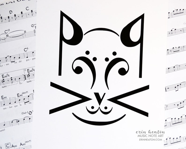 Music note art print / CAT 1 music art print 5x7, 8x10, 11x14 Fine art print / Black and white art / Gifts for musicians / Music wall art image 2