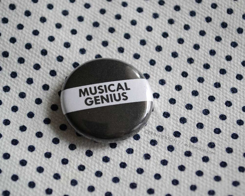 MUSICAL GENIUS button / Music pin / Music teacher gift / Black and white music button / Music gift / Marching band gift image 3
