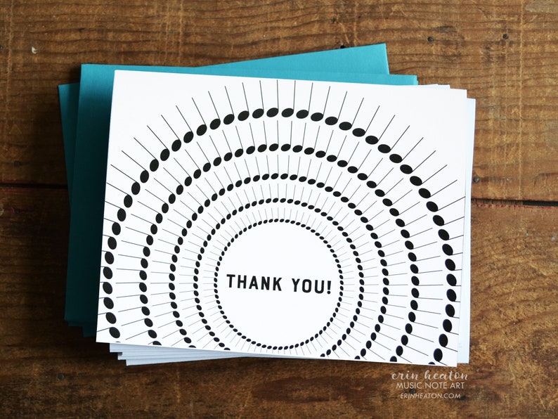 Music Note THANK YOU Cards / Music gift for piano teacher / Set of music thank you notes / Piano teacher card / Musician thank you card afbeelding 1