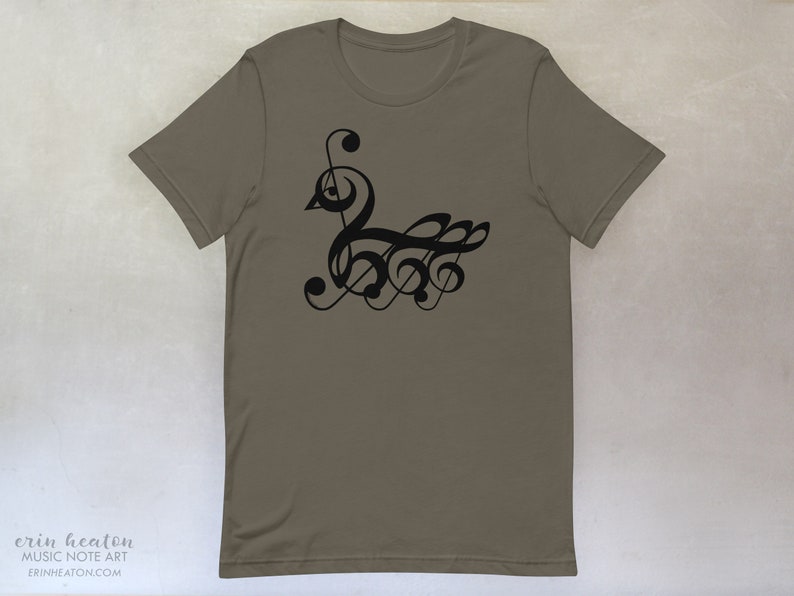 Treble Clef SWAN T-Shirt, available in adult youth sizes Army Green