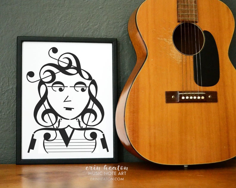 Music art / IT GIRL music note art INDIE Series 5x7, 8x10, 11x14 Fine art print / Black and white art / Gifts for musicians / Music gift image 1