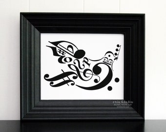 PEACE DOVE music note art print / Available in 5x7, 8x10, 11x14 / Black & white musical notation art / Makes a great orchestra gift