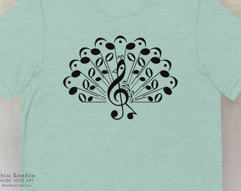 Music Note PEACOCK T-shirt, verkrijgbaar in maten voor volwassenen en jongeren