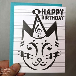 Music BIRTHDAY Card / PARTY CAT birthday card / Music note birthday card / Musician birthday card / Happy Birthday / Music teacher gift image 2