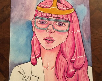 Princess Scientist Bubble Gum watercolor print