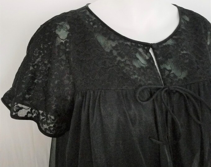Vintage Vanity Fair Chiffon Nylon Peignoir Set Size 36 Black Double ...