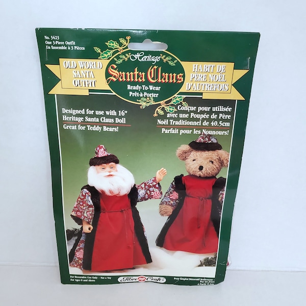 Fibre Craft Old World Santa Outfit Complete Three Piece Outfit For 16" Doll Or Bear Heritage Santa Claus Vintage 1994 Ready To Wear Set