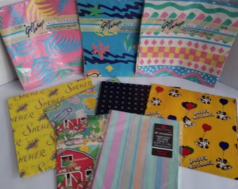 Vintage Wrapping Paper Lot Assorted All Occasion Birthday Wedding Shower Baby Shower Folded Sheets Sealed Open NOS