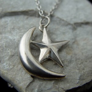 Silver Moon Star Necklace pendant jewelry carved and casted custom night sky handmade one of a kind by IvyKJewelry