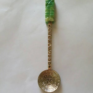 VINTAGE Silver Spoon with carved Jade Handle. Guadalajara Mayan Calander Alpaca Silver Spoon Keepsake Silver Spoon Jade