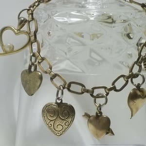 Gold Heart Charms Bracelet Valentine&#39;s Day Gift Gold Hearts Charm Bracelet Hand Made Bracelet Statement Charm Bracelet Heart Charm Bracelet