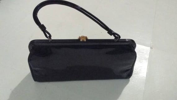 Purse Vintage Black Patent Leather Markay Bag clu… - image 3