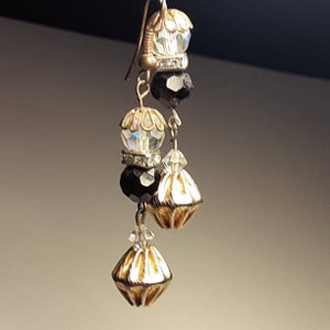 Gold Dangle Earrings Gold Chain and Clear Crystal Bead Dangle Earrings  Hand Made Earrings Minimalist Earrings Gold Hand Made Earrings
