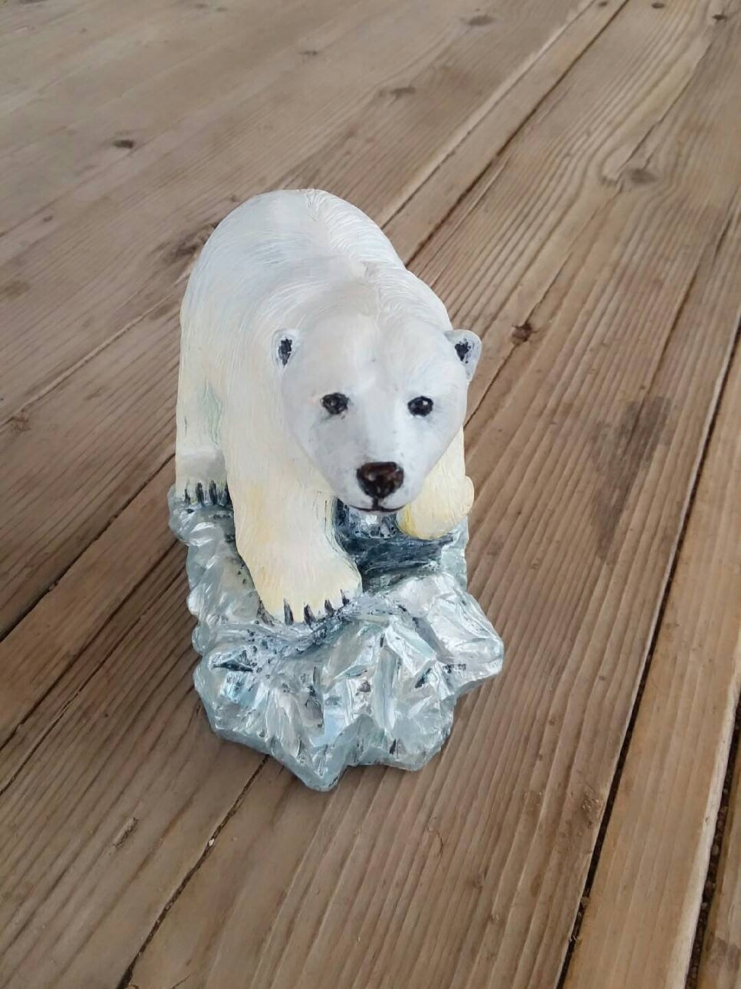 Vintage Polar Bear Sculpture Hand Painted Polar Bear on Ice Vintage
