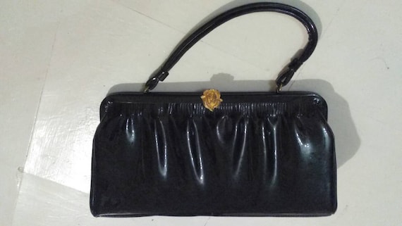 Purse Vintage Black Patent Leather Markay Bag clu… - image 1