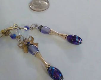 Hand made cobalt Blue Earrings Dangle Gold Earrings statement earrings Blue and Gold Earrings Cobalt Blue Glass Earrings Dangle earrings