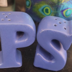 Vintage Blue Salt and Pepper shaker set,  LETTERS P and S