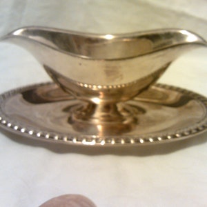 Silver Gravy Boat Vintage Roger Bros Gravy Boat Silver Gravy Dish Vintage Silver gravy/ sauce dish with attached plate Rogers Bros