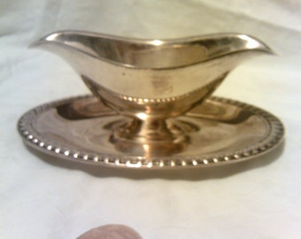 Silver Gravy Boat Vintage Roger Bros Gravy Boat Silver Gravy Dish Vintage Silver gravy/ sauce dish with attached plate Rogers Bros