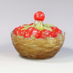 Collectible Antique French Vallerysthal opaline glass Box Cherries in Basked