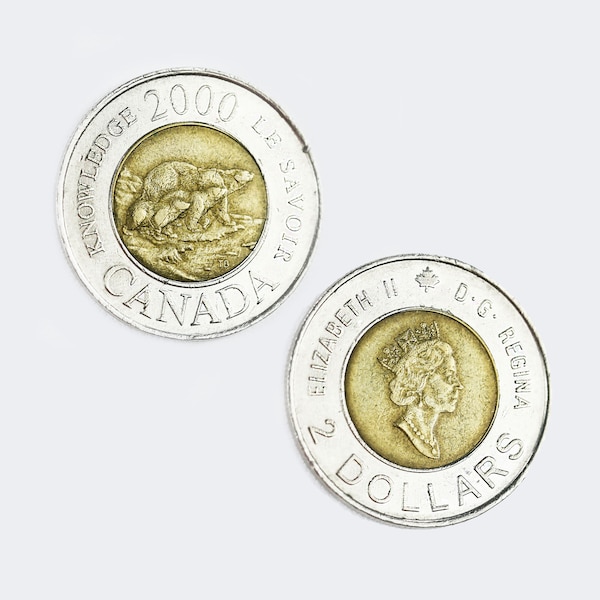 Canada 2000 two Dollar Elizabeth II - Polar bear and her two cubs, Twoonie Toonie Canadian 2 Dollar Coin