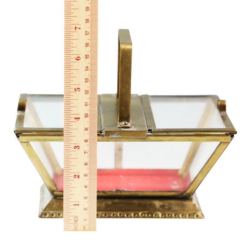 Antique Glass and Brass Basket-Style Box; Hinged Lid Keepsake Casket image 6