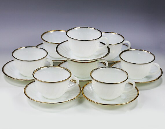 Buy Vintage Tea Set for 8 Anchor Hocking Milk White Opaque Glass