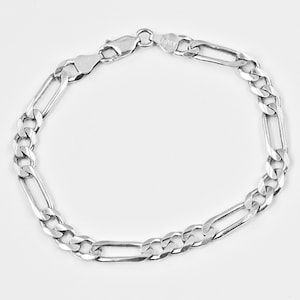 Italian Solid 925 Sterling Silver Men&#39;s Figaro Link Bracelet