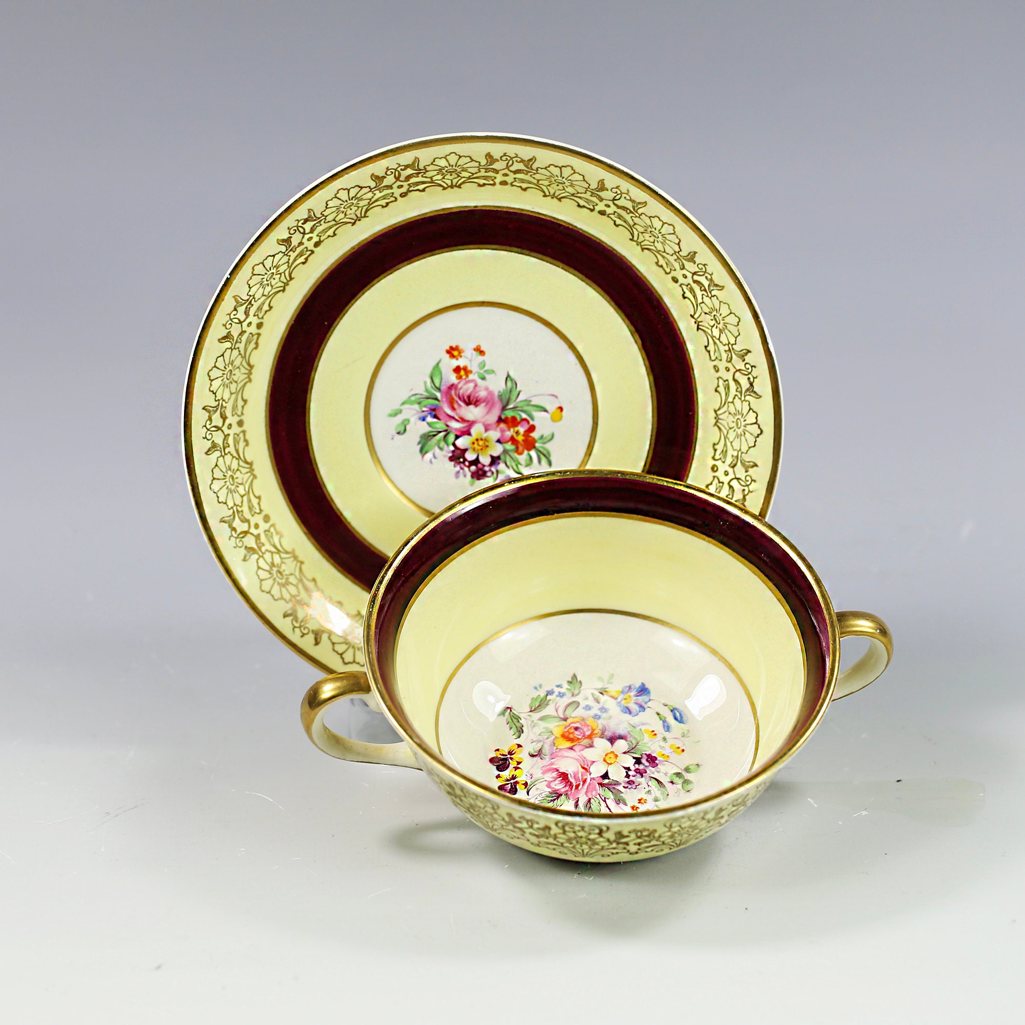 Johnson Brothers Canterbury スープボウル6個とボウル Vintage 1940's England Johnson Bros Pareek Double Handle Cup and