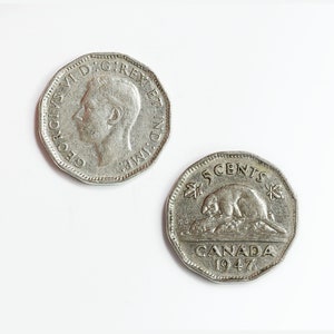 1947 Canada 5 Cents coin George VI Maple Leaf star Canadian Nickel Five Cent