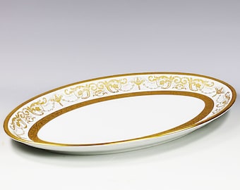Vintage Bohemian oval Platter Premium porcelain De Luxe gold encrusted