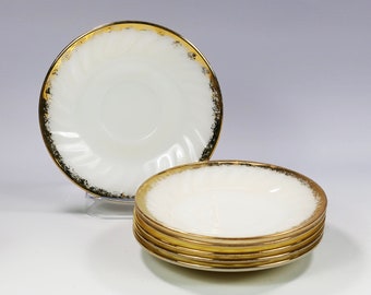 Set 6 Vintage Anchor Hocking oven ware Fire King Saucers milk white opaque glass