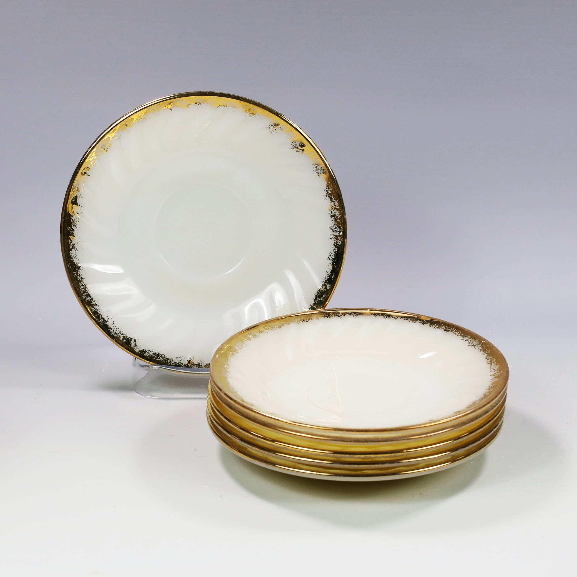 Set 6 Vintage Anchor Hocking Oven Ware Fire King Saucers Milk