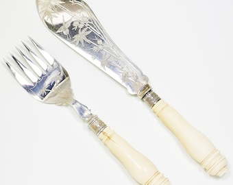 Antique French Sterling Silver Horn Salad Set: Art Deco Knife