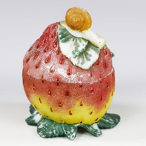 Antique French Portieux Opaline milk glass Snail on Strawberry Box