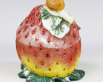 Antique French Portieux Opaline milk glass Snail on Strawberry Box